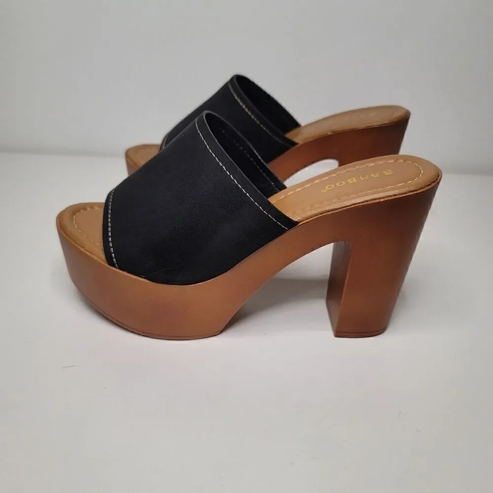 Bamboo black platform sandal